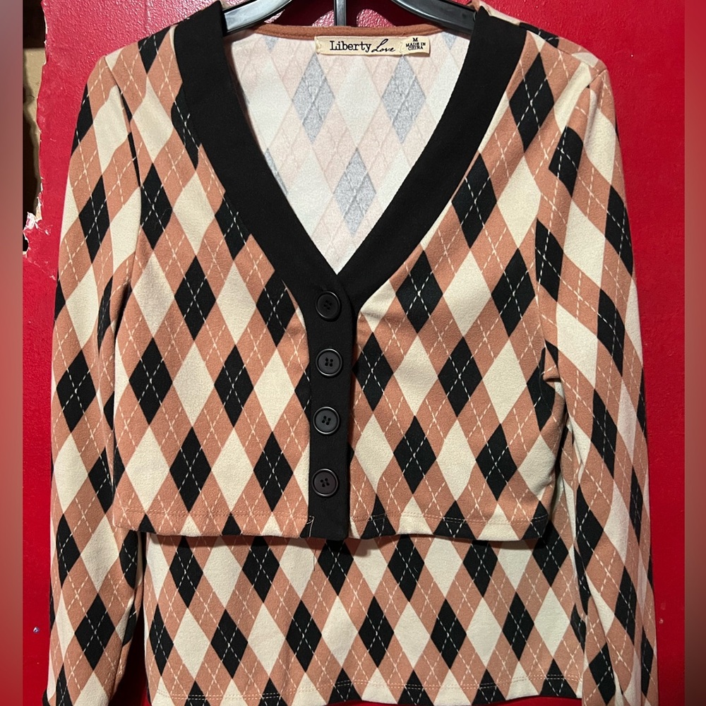 2Pc Set, long sleeve button up W/ matching skirt
